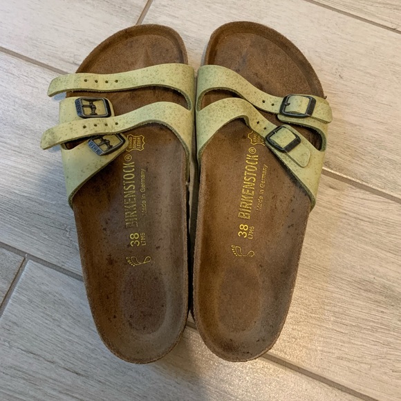 Birkenstock Shoes - BIRKENSTOCK Arizona Slide On Green Double Strap Sandals Size 38